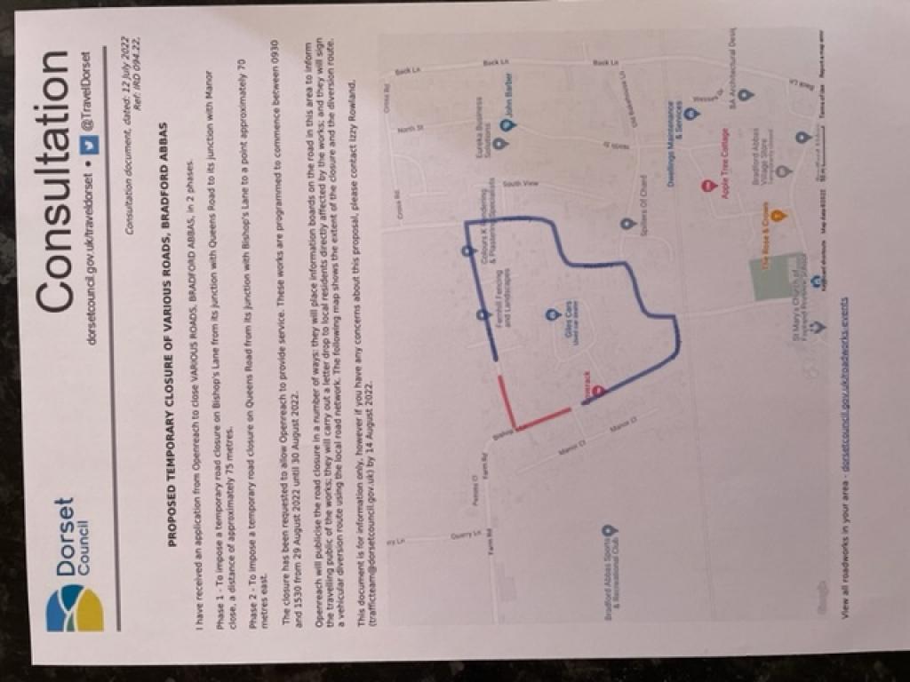 Closure to "Various Roads" in Bradford Abbas Bradford Abbas Parish
